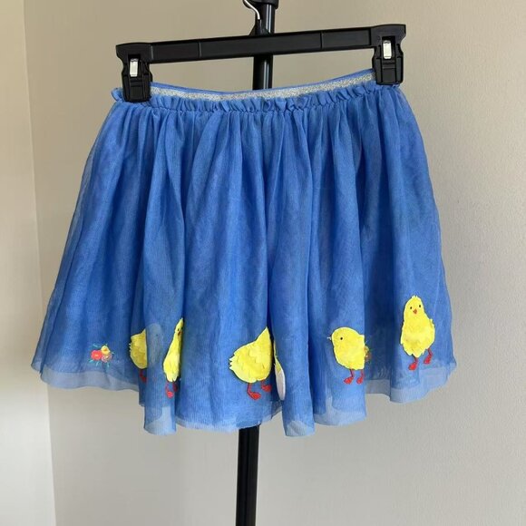 Mini Boden Girls Embroidery Blue Mesh Skirt Size 9-10 Duck Flowers - Picture 1 of 5